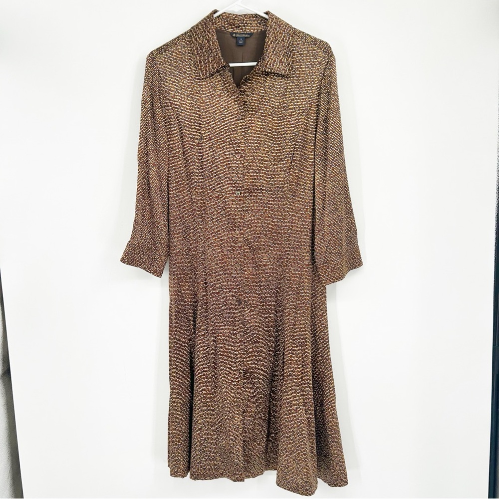 Brooks Brothers Brown Collared‎ Shirt Dress Silk Blend Sz 14 Business Casual